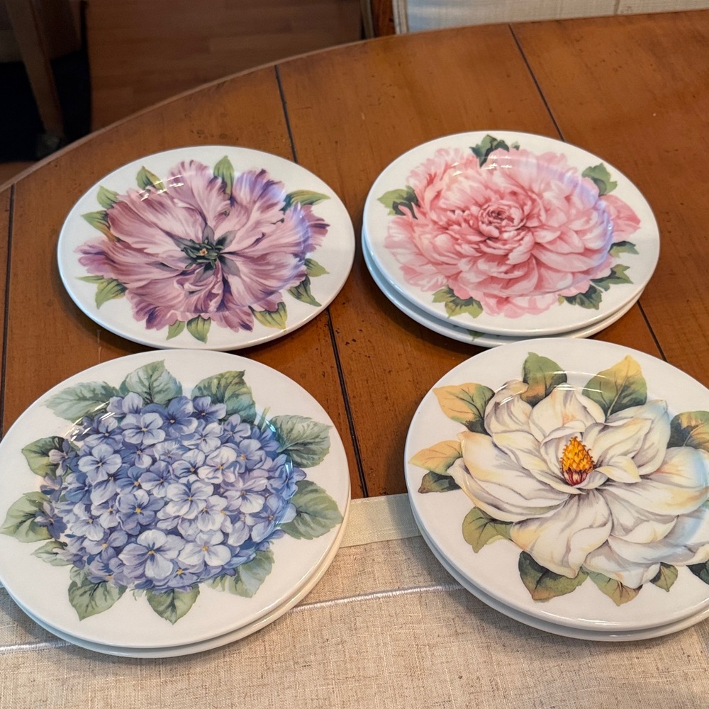 Floral Ceramic Plate Set - Pink, Purple, Blue, Cream